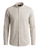 Linen shirt stand-up collar tone-on-tone texture