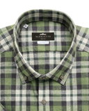 Kurzarmhemd Button-Down Leinenmix Karo Grün