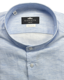 Shirt, stand-up collar, blue, tone-on-tone woven structure