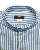 Linen Shirt Stand-Up Collar Blue Striped