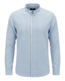 Linen Shirt Stand-Up Collar Blue Striped