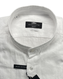 Linen shirt stand-up collar tone-on-tone texture