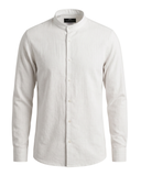 Linen shirt stand-up collar tone-on-tone texture