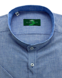 Short-Sleeve Trachten Shirt Blue Linen Blend