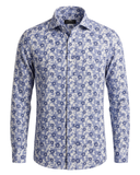 Leinenhemd Windsor Blumen Muster Blau